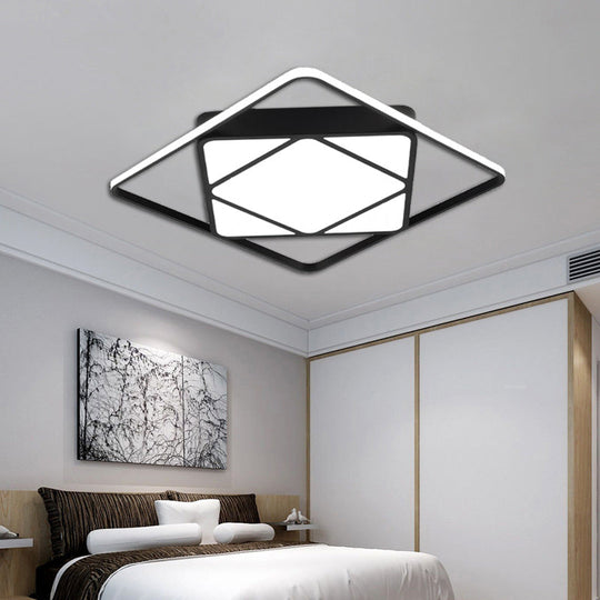 Modern Metal Rhombus Flush Mount Ceiling Light For Bedroom - Led White/Black Warm/White