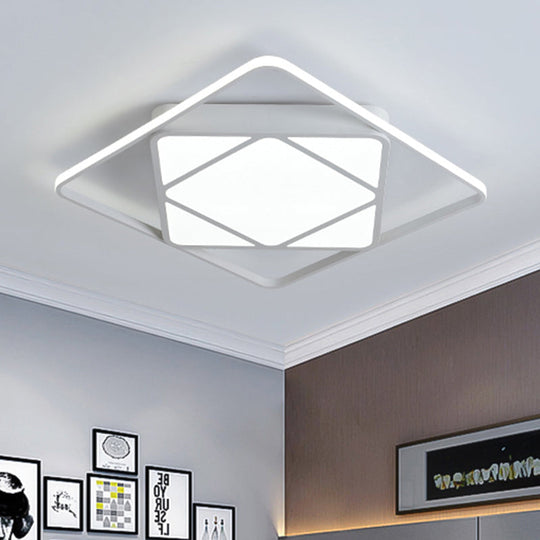 Modern Metal Rhombus Flush Mount Ceiling Light For Bedroom - Led White/Black Warm/White