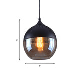 Cylinder Pendant Industrial Lighting - 1 Light Brown Glass Hanging Ceiling In Black 5/7/8 Wide
