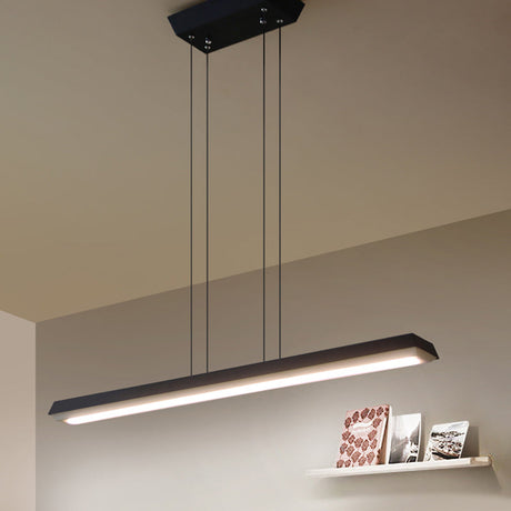 Sleek Modern Black Led Office Pendant Lighting Kit With Slim Rectangular Linear Metal Shade
