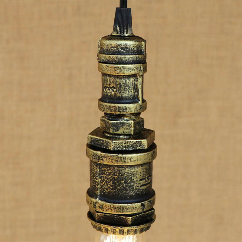 Rustic Black/Silver Wrought Iron Bare Bulb Hanging Light Fixture With Pipe - Bathroom Ceiling