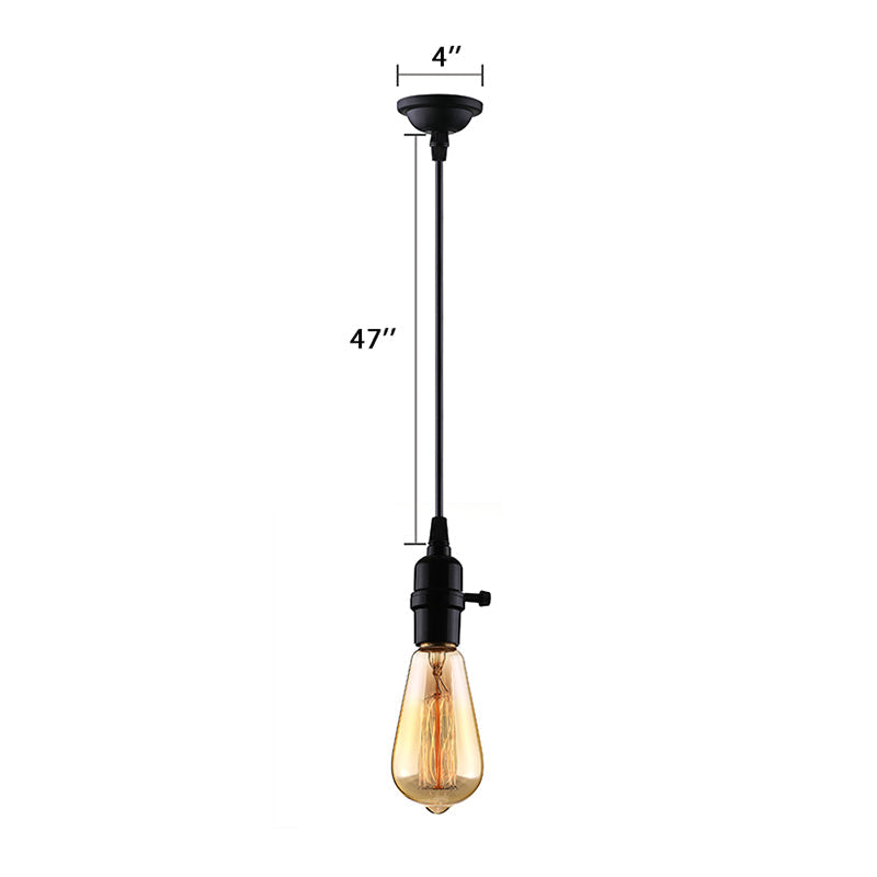 Industrial Metal Hanging Lamp With Adjustable Cord - Black Exposed Bulb Ceiling Fixture For