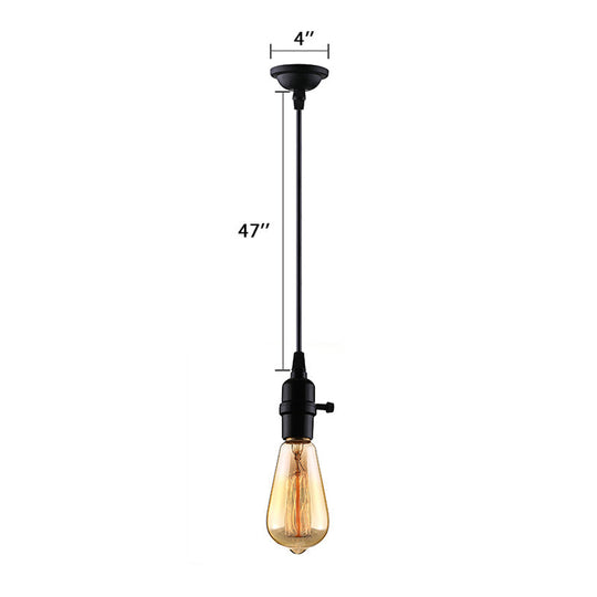 Industrial Metal Hanging Lamp With Adjustable Cord - Black Exposed Bulb Ceiling Fixture For