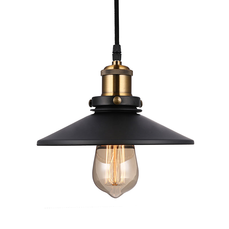 Vintage Style Black Conic Ceiling Light Fixture With Metallic Finish - 1 Bulb Living Room Pendant