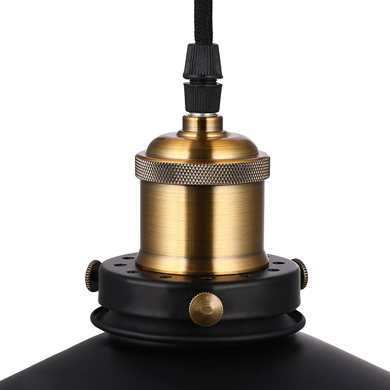 Vintage Style Black Conic Ceiling Light Fixture With Metallic Finish - 1 Bulb Living Room Pendant