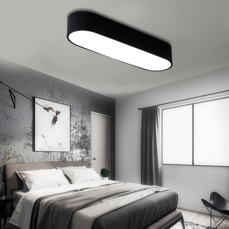 Modern Metal Led Flush Mount Lamp: Smooth Edge Case 23.5’/35.5’ Wide White/Black Ceiling Light