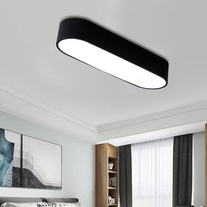 Modern Metal Led Flush Mount Lamp: Smooth Edge Case 23.5’/35.5’ Wide White/Black Ceiling Light