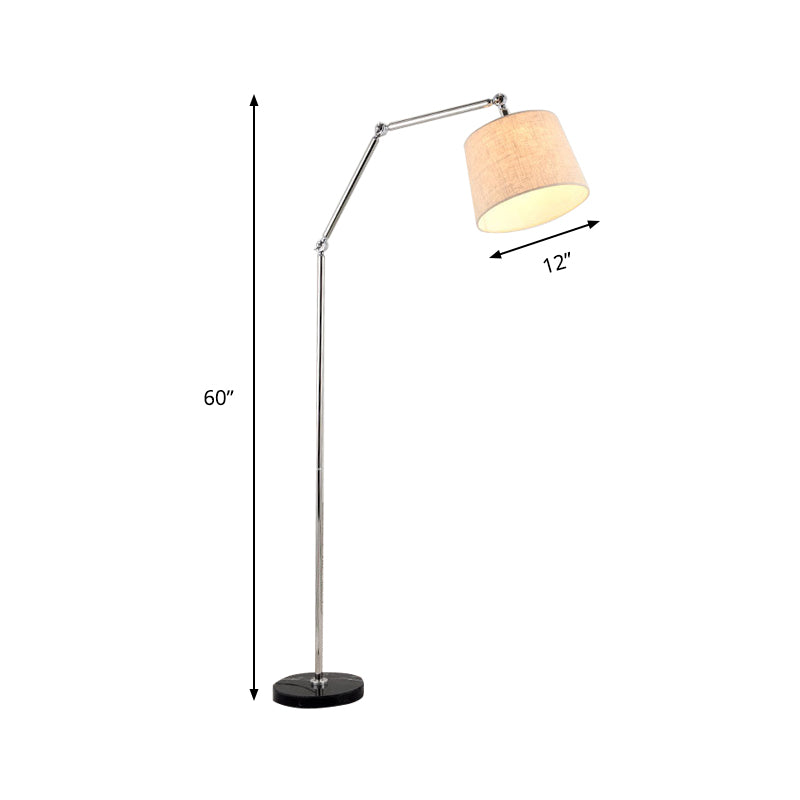 Contemporary Led Floor Lamp In Beige: Adjustable Arm Tapered Design For Reading
