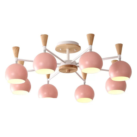 Nordic Style Wood And Metal Ceiling Light 3-Light Semi Flush Mount With Orb Shade For Kids Bedroom 8