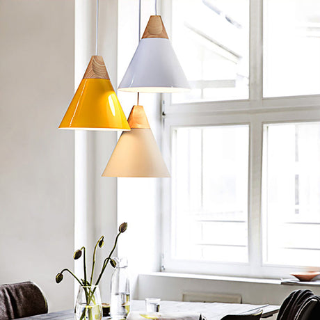 Conical Shade Pendant Light - Metal Contemporary Kitchen Hanging Fixture In Grey/Silver/Yellow 3