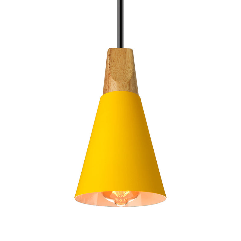 Conical Shade Pendant Light - Metal Contemporary Kitchen Hanging Fixture In Grey/Silver/Yellow 3