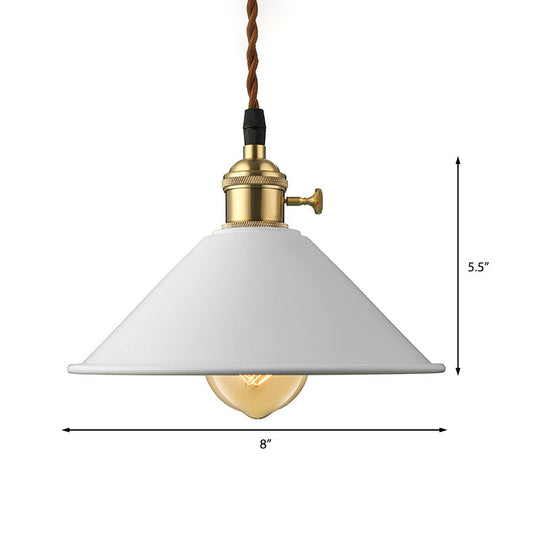 Industrial Style Metal Conic Shade Dining Room Ceiling Light Fixture - 1 Gray/White/Pink Pendant