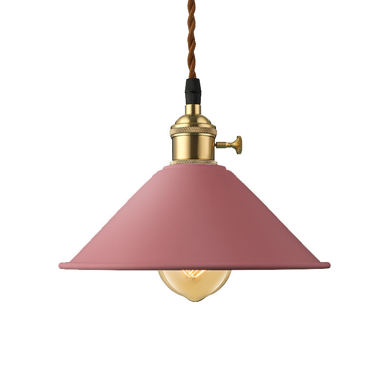 Industrial Style Metal Conic Shade Dining Room Ceiling Light Fixture - 1 Gray/White/Pink Pendant