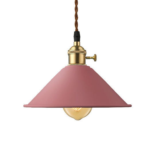 Industrial Style Metal Conic Shade Dining Room Ceiling Light Fixture - 1 Gray/White/Pink Pendant
