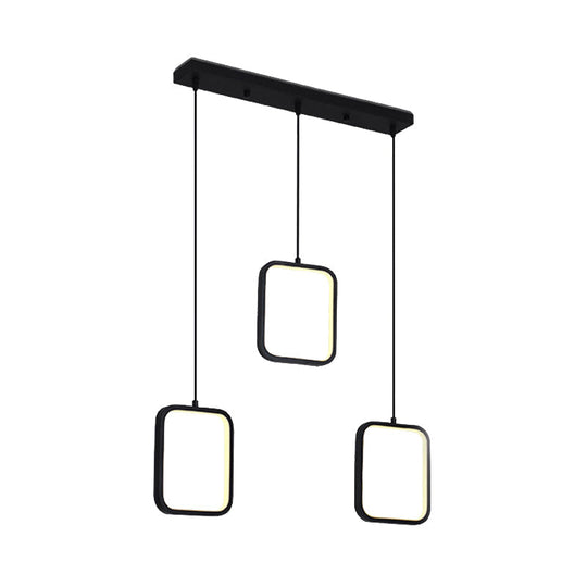 Contemporary Led Acrylic Ceiling Light Fixture - Black/White Square Drop Pendant In Warm/White