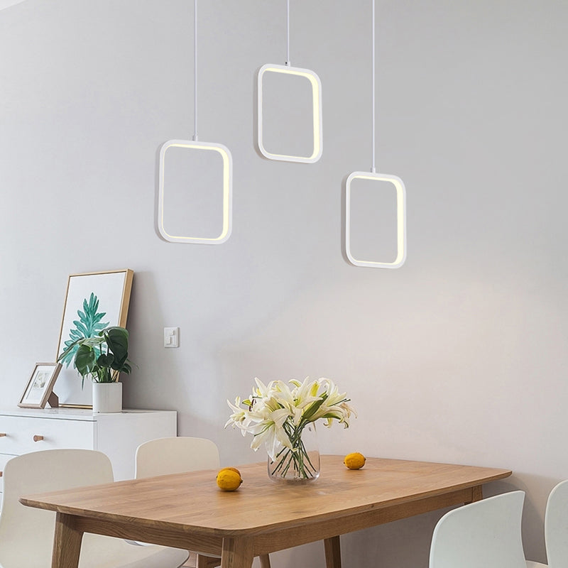 Contemporary Led Acrylic Ceiling Light Fixture - Black/White Square Drop Pendant In Warm/White White
