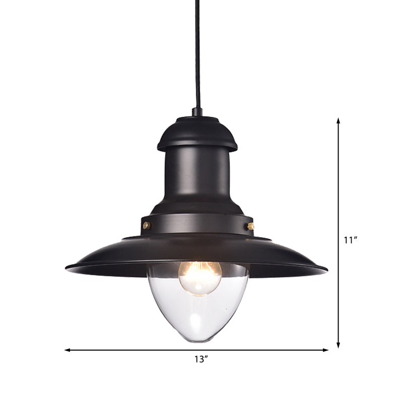Retro Loft Saucer Ceiling Pendant Light In Black/White For Coffee Shop