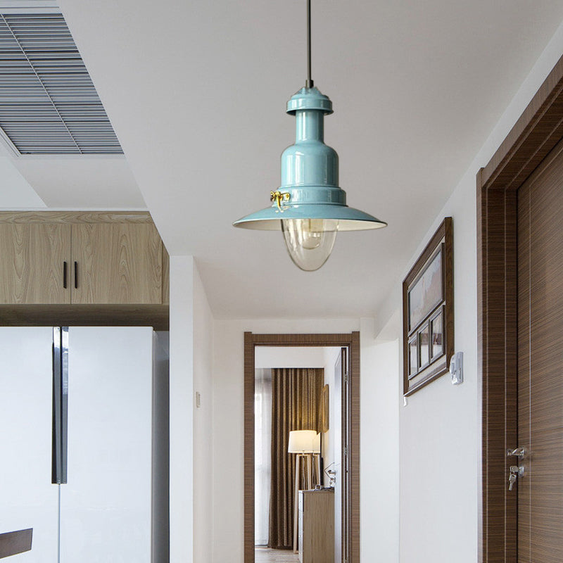 Blue And Yellow Metallic Pendant Ceiling Light For An Industrial Stylish Living Room