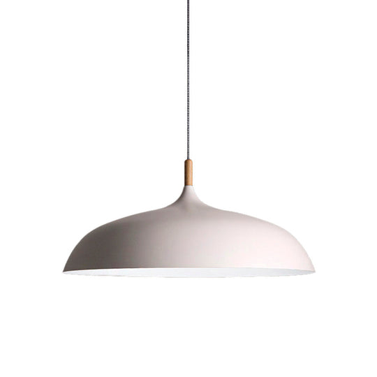 Retro Style Black/White Dome Pendant Light Fixture With Adjustable Cord - Metal 1 Bulb Hanging Lamp