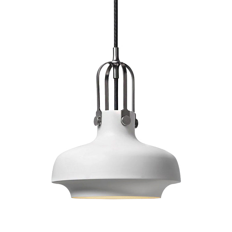 Industrial Metallic Pendant Light With Adjustable Cord - Black/White Bowl Shade 1-Light For Living