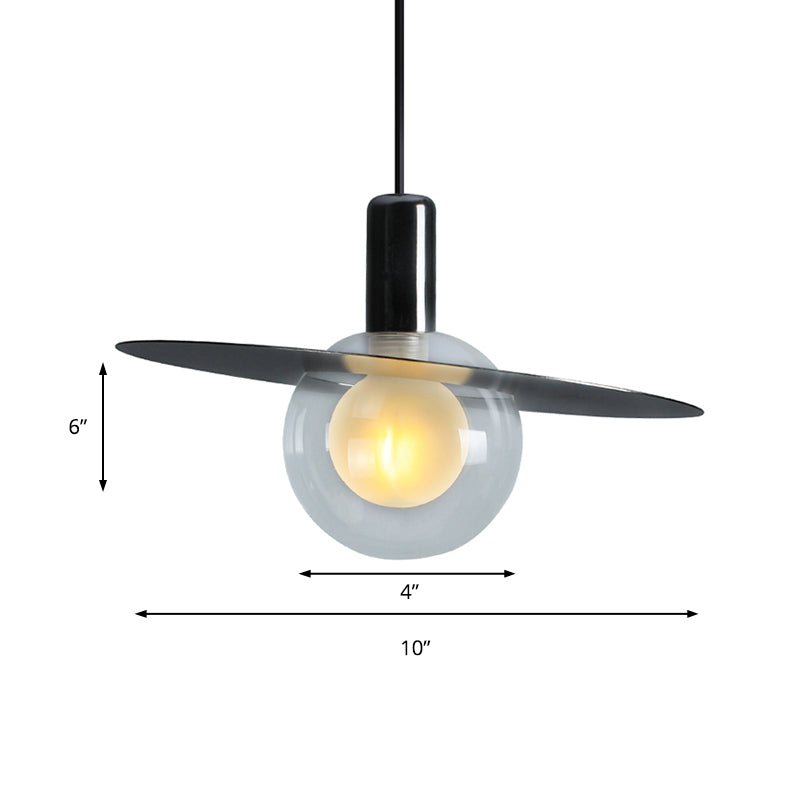 Contemporary Black Glass Pendant Lamp With Led And Ring Disk