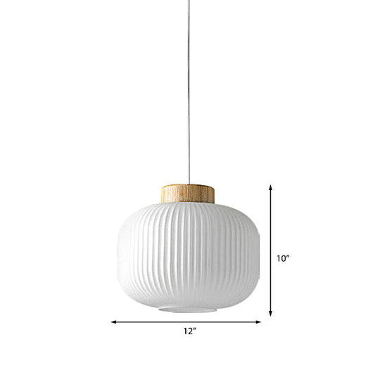 Modern Milk Glass Ribbed Cylinder Pendant Light - 5.5’/8’/12’ 1 White Ceiling Fixture For