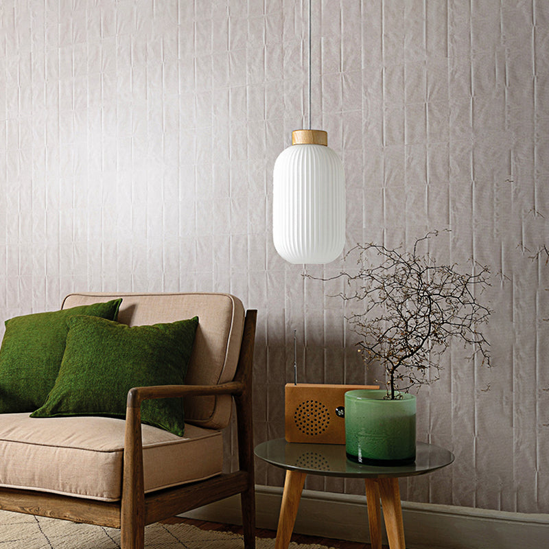 Modern 1-Light Milk Glass Ribbed Cylinder Pendant Light For Restaurants - 5.5 8 12 Diameter White /