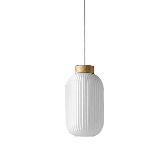 Modern 1-Light Milk Glass Ribbed Cylinder Pendant Light For Restaurants - 5.5 8 12 Diameter White
