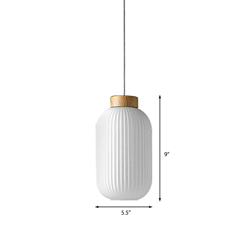 Modern 1-Light Milk Glass Ribbed Cylinder Pendant Light For Restaurants - 5.5 8 12 Diameter White