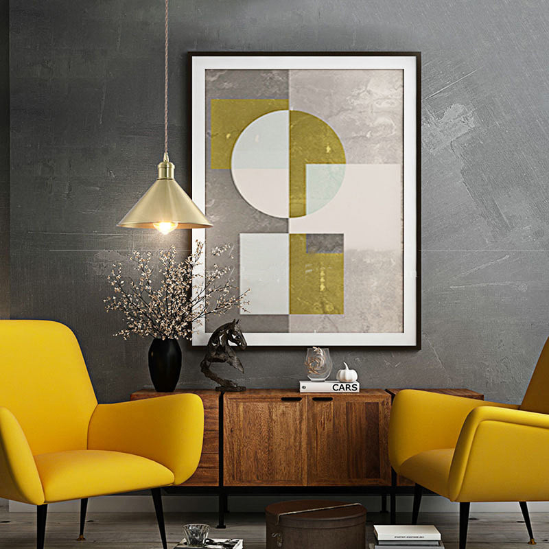 Industrial Cone Metal Hanging Light Fixture With Adjustable Brass Cord - 7’/9.5’ W Ideal For