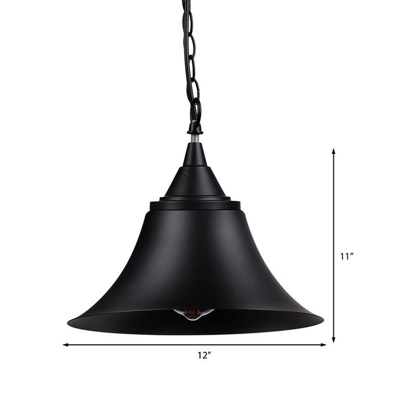Vintage 1-Light Black Metal Bell Shade Ceiling Light Fixture With Adjustable Chain - Restaurant