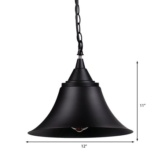 Vintage 1-Light Black Metal Bell Shade Ceiling Light Fixture With Adjustable Chain - Restaurant