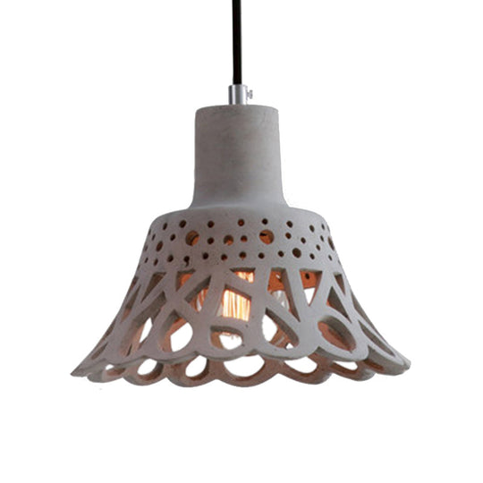 Nordic Style Etched Pendant Lighting: Concrete 1-Light Grey/White/Yellow With Geometric/Bell/Flared