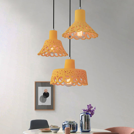 Nordic Style Concrete Pendant Lighting: Etched 1-Light Grey/White/Yellow Hanging Light With