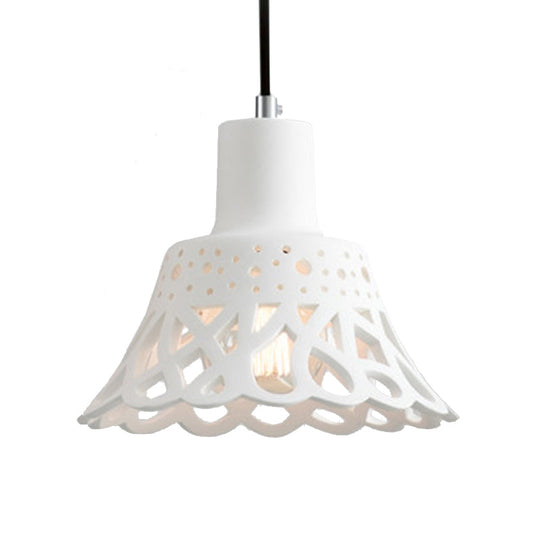 Nordic Style Etched Pendant Lighting: Concrete 1-Light Grey/White/Yellow With Geometric/Bell/Flared