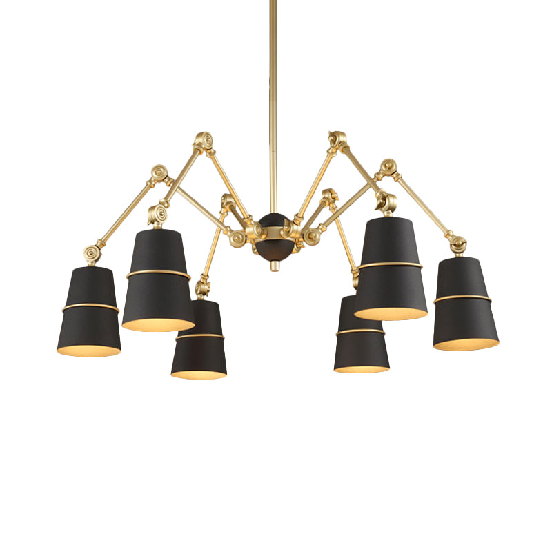 Retro Style 6-Light Spider Chandelier With Cone Shades - Black & Gold Metal Suspension Light