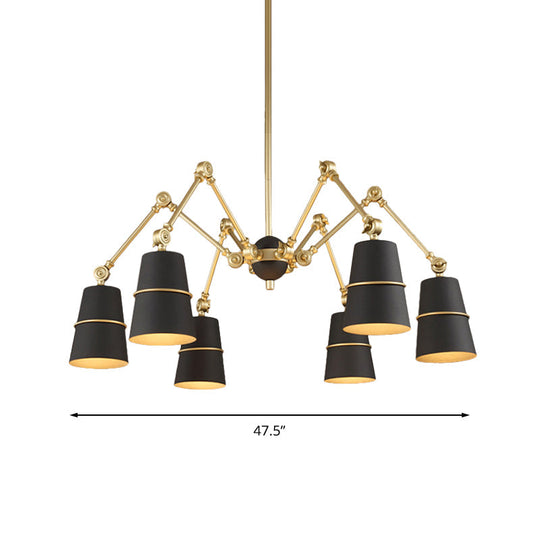 Retro Style 6-Light Spider Chandelier With Cone Shades - Black & Gold Metal Suspension Light