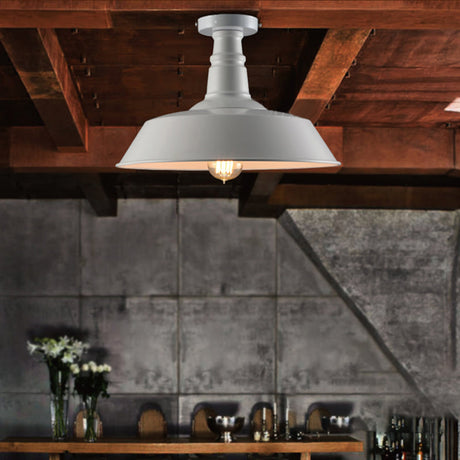 Vintage Iron Barn Dining Room Ceiling Light Fixture - 1 Black/White Semi Flush 10 14 Or 18 Diameter