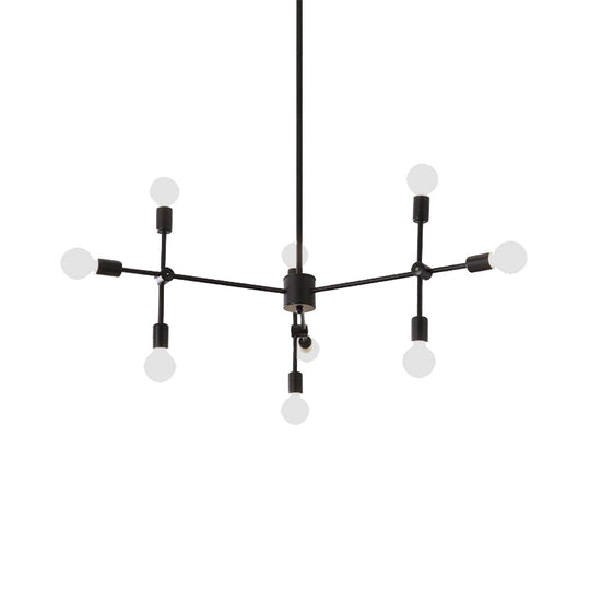 Industrial Metal Bulb Chandelier: Open Design 9/12 Lights Black/Brass Pendant Lighting For Dining