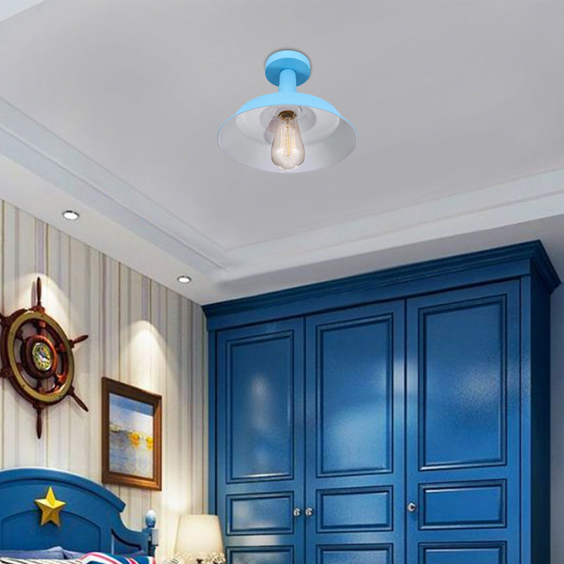 Vintage Barn Semi Flush Mount Ceiling Light In Blue/Green - 1 Metal Lighting For Corridor Blue