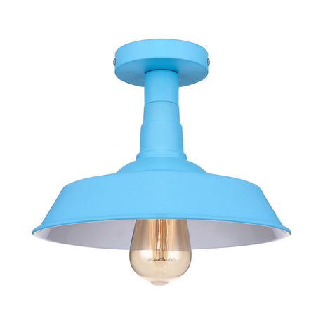 Vintage Barn Semi Flush Mount Ceiling Light In Blue/Green - 1 Metal Lighting For Corridor