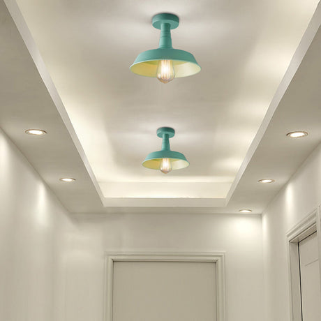 Vintage Barn Semi Flush Mount Ceiling Light In Blue/Green - 1 Metal Lighting For Corridor Green