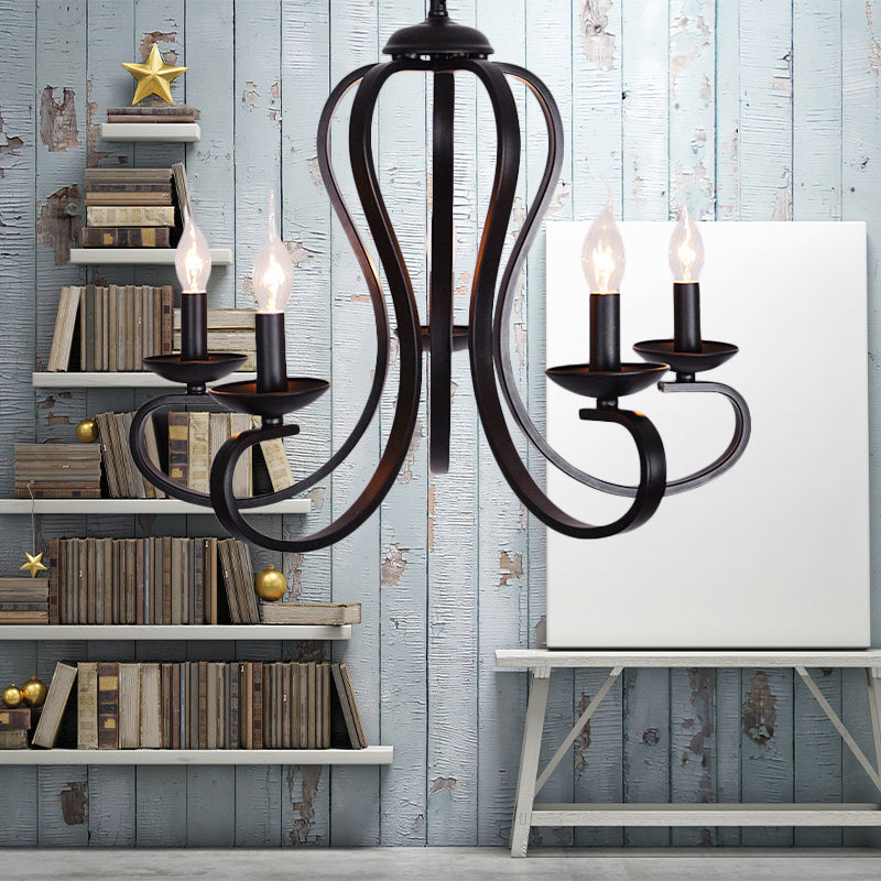 Flameless Industrial Candle Ceiling Lamp - 3/5 Bulb Metallic Hanging Light In Black For Living Room