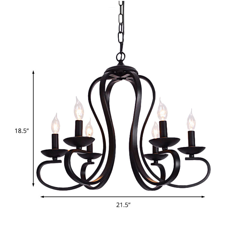 Flameless Industrial Candle Ceiling Lamp - 3/5 Bulb Metallic Hanging Light In Black For Living Room