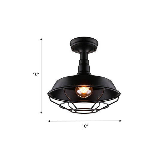 Barn Balcony Retro Style Semi Mount Lighting - 1 Bulb Black Ceiling Mounted Light (10’/14’/18’)