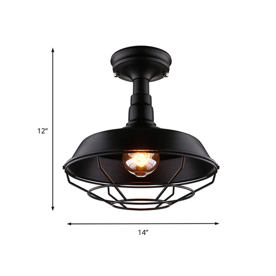 Barn Balcony Retro Style Semi Mount Lighting - 1 Bulb Black Ceiling Mounted Light (10’/14’/18’)