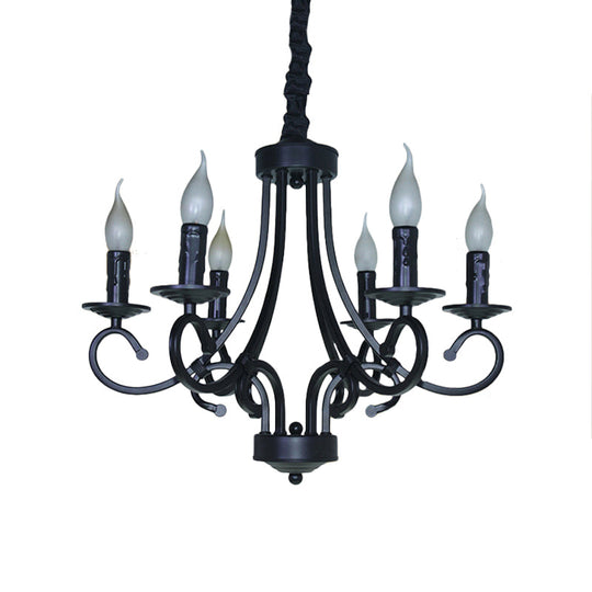 Black Iron Vintage Chandelier Light With Candle-Inspired Design 6/8 Heads - Hanging Ceiling