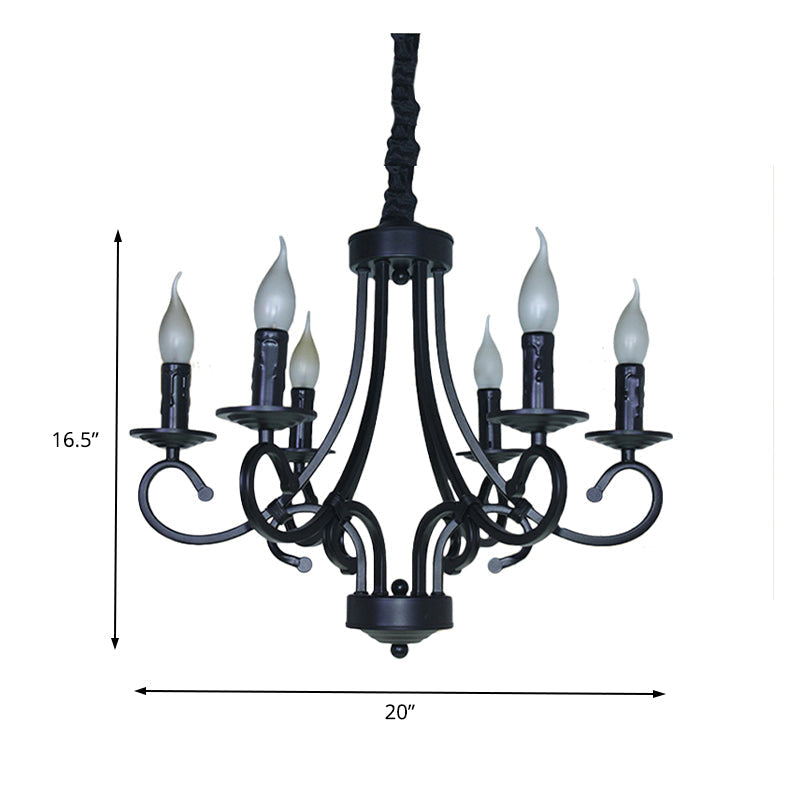 Black Iron Vintage Chandelier Light With Candle-Inspired Design 6/8 Heads - Hanging Ceiling
