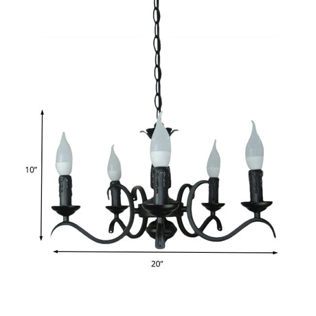 Vintage Style Black Metallic Hanging Lamp - Flameless Candle Chandelier Lighting 3/5 Heads Ideal For