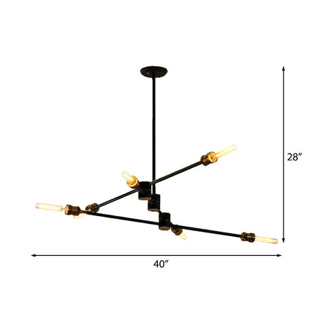 Metallic 6-Light Linear Chandelier: Industrial Style Ceiling Fixture For Living Room